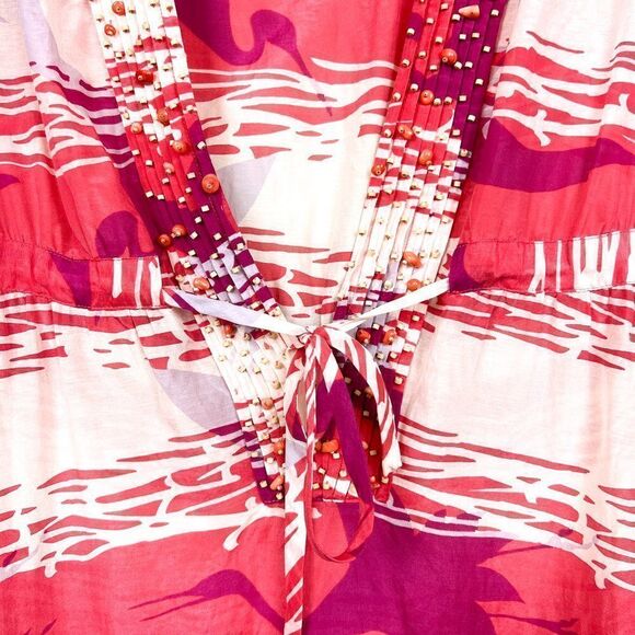 Diane Von Furstenberg Soleil Swim Cream Coral Pink Beaded Silk Swim Cover Up - Picture 3 of 10